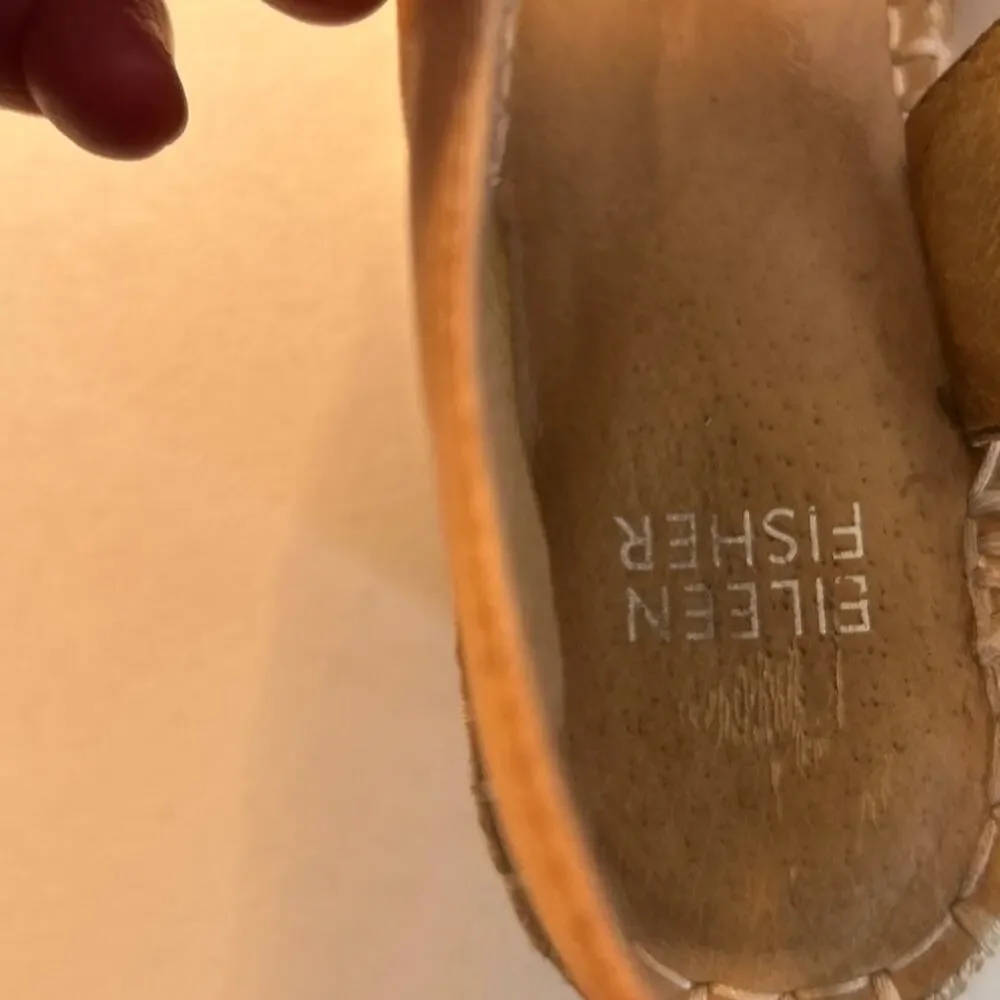 Eileen Fisher Agnes Leather Espadrille Wedge‎ Sandals Sz 7 Quiet Luxury
